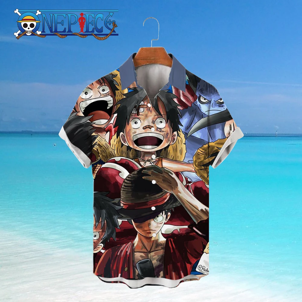 

Mens Clothes Monkey D Luffy Anime Shirts and Blouses One Piece Streetwear Blouse Men's Cool Tops Harajuku Social Shirt Hawaiil