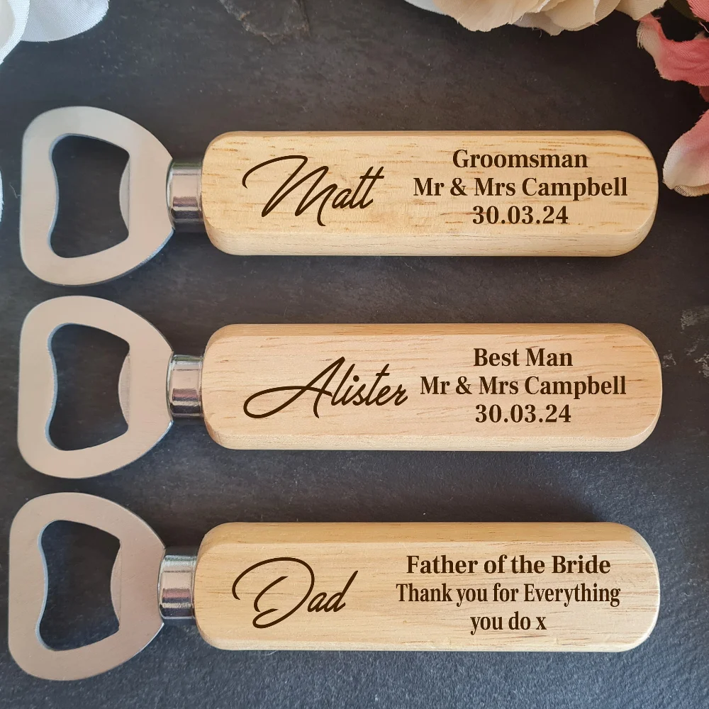 

2pcs Personalised Wooden Bottle Opener , Engraved Wedding Gift for Best man, Father of the Bride, Usher Groomsman-Wedding Gift