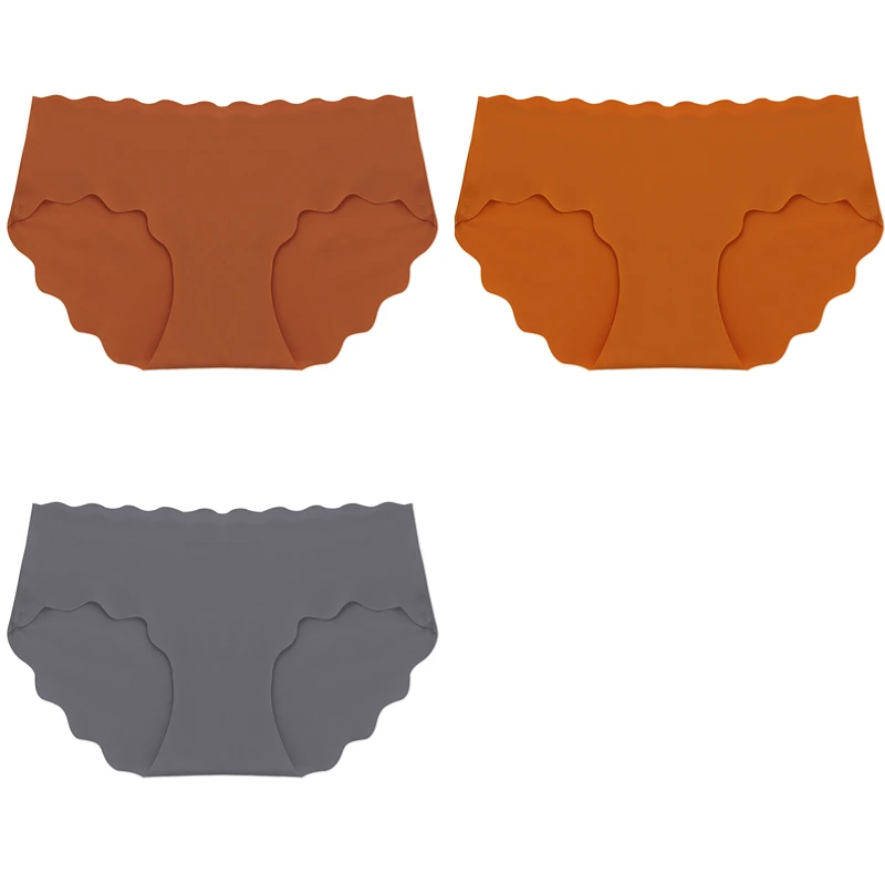 3-Piece Set of Seamless Silk Satin Women's Panties with Wavy Edge and Comfort Fit