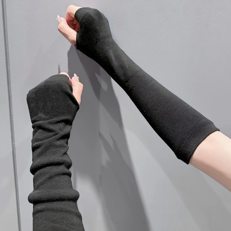 Punk Y2K Gothic Lolita Sleeves Fingerless Gloves Cuff for Women Knitted Elbow Mittens Elastic Arm Warmer Unisex Hip-hop Gloves