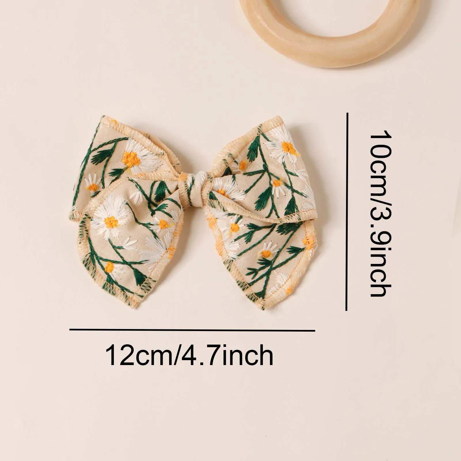 2pcs Teenager Daisy Embroidery Beige Large Bow Hair Clip Girl Decor Ponytail Barrettes Kid Party Festive Wear Hair Accessories