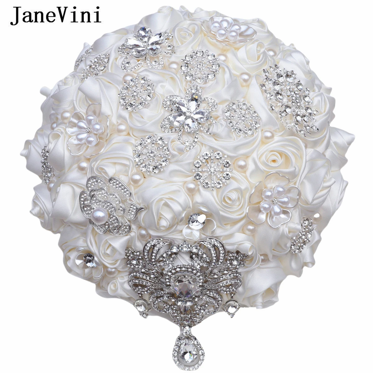 JaneVini Romantic Lavender Purple Flower Holder Bouquet for Wedding Top Rhinestone Crystal Pearls Brooch Bride Bridal Bouquets