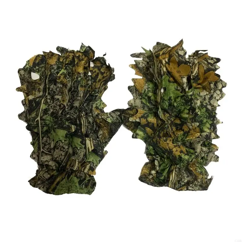 Hunting Gloves Universal for Hunting Fishing Outdoor Activities Leafy 3D Camouflage Breathable Protective Defend