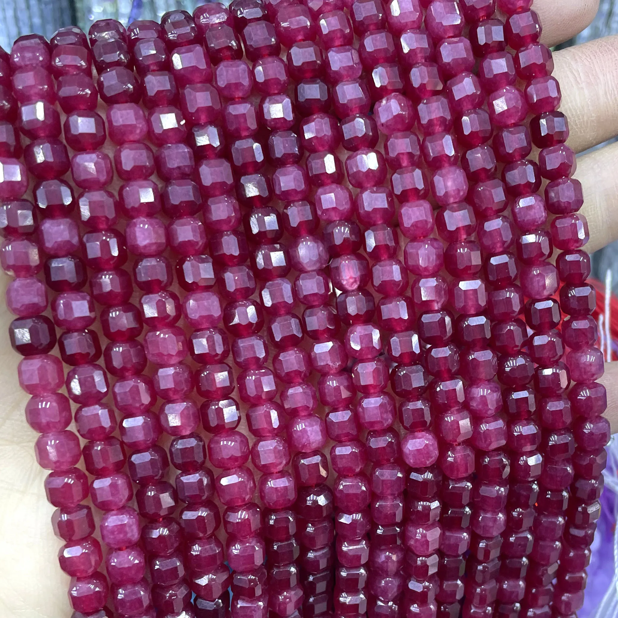 Natürliche Stein Chalcedon Rubin Rot Smaragd Chalcedon Oval Facettierte Quadratische Spacer Perlen Für Schmuck Machen Diy Armband Halskette – Detail 4