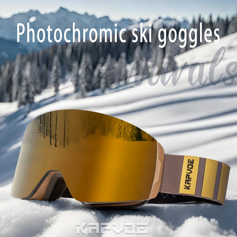 KAPVOE New Winter Photochromic Ski Goggles Double Magnet Adsorpt Layers UV400 Anti-fog Coatings Snowmobile Snowboard Skiing 6