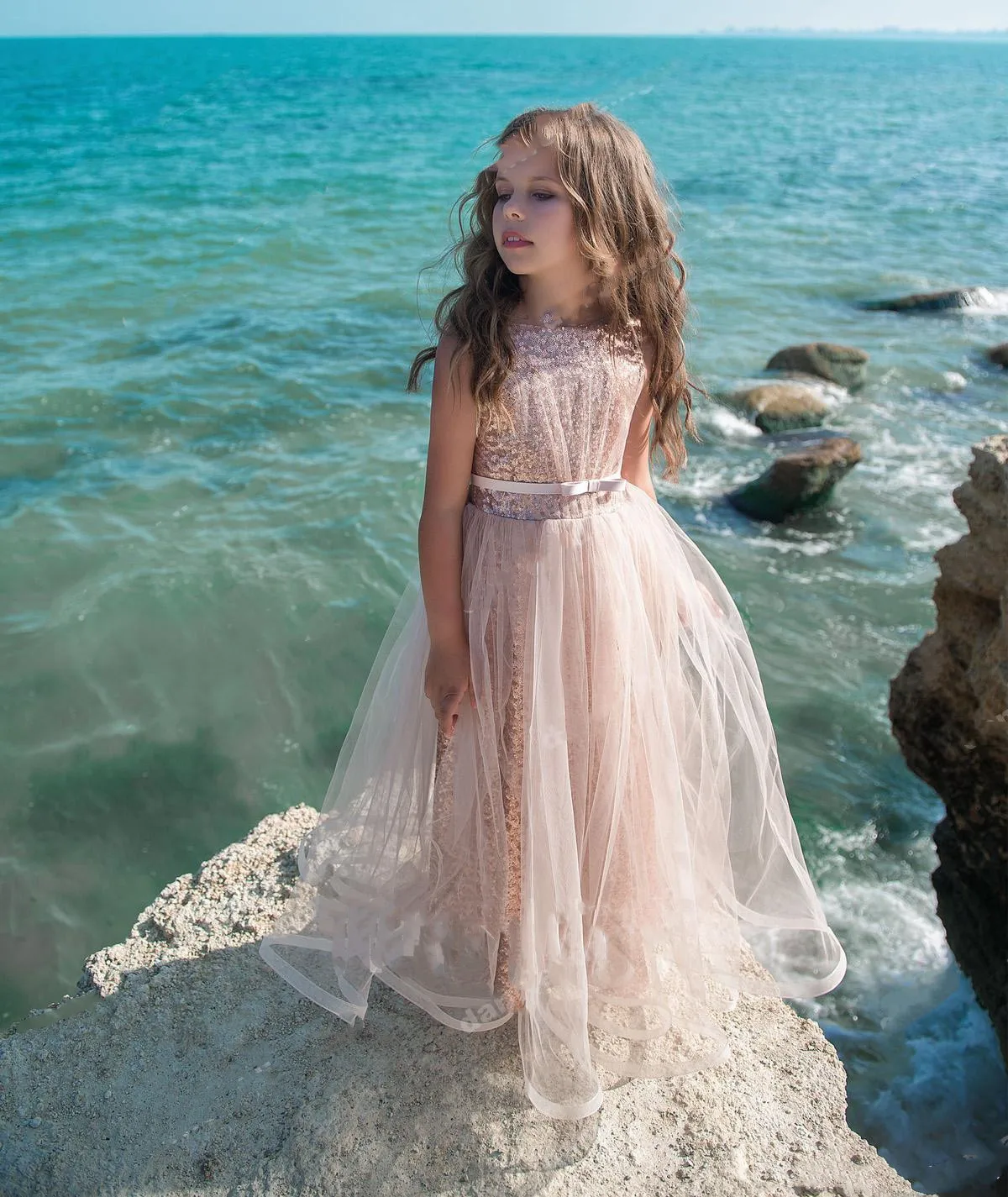 

Платья для девочек с цветочным рисунком на свадьбу, с блестками, детская официальная одежда с бусинами, платье для первого причастия, тюль для маленьких девочек