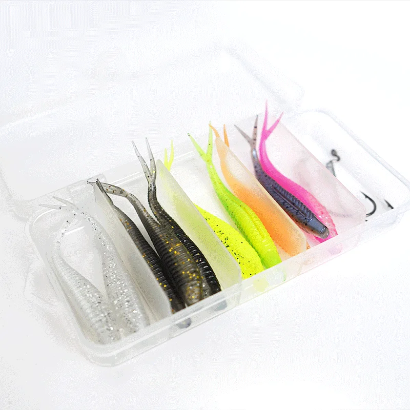 SEASIR 12-teiliges weiches Köder-Köder-Set, 10-teilig, weicher Köder, 2 gebogene Haken, 8 Farben, 1,8 g, 7 cm, inklusive Köder-Box, Angelköder-Set – Detail 18