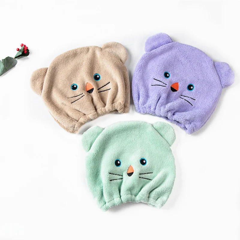 

Cute Cartoon Quickly Hair Wrapped Towels Hair Hat Bath Hats Portable Coral Fleece Shower Bath Accessories