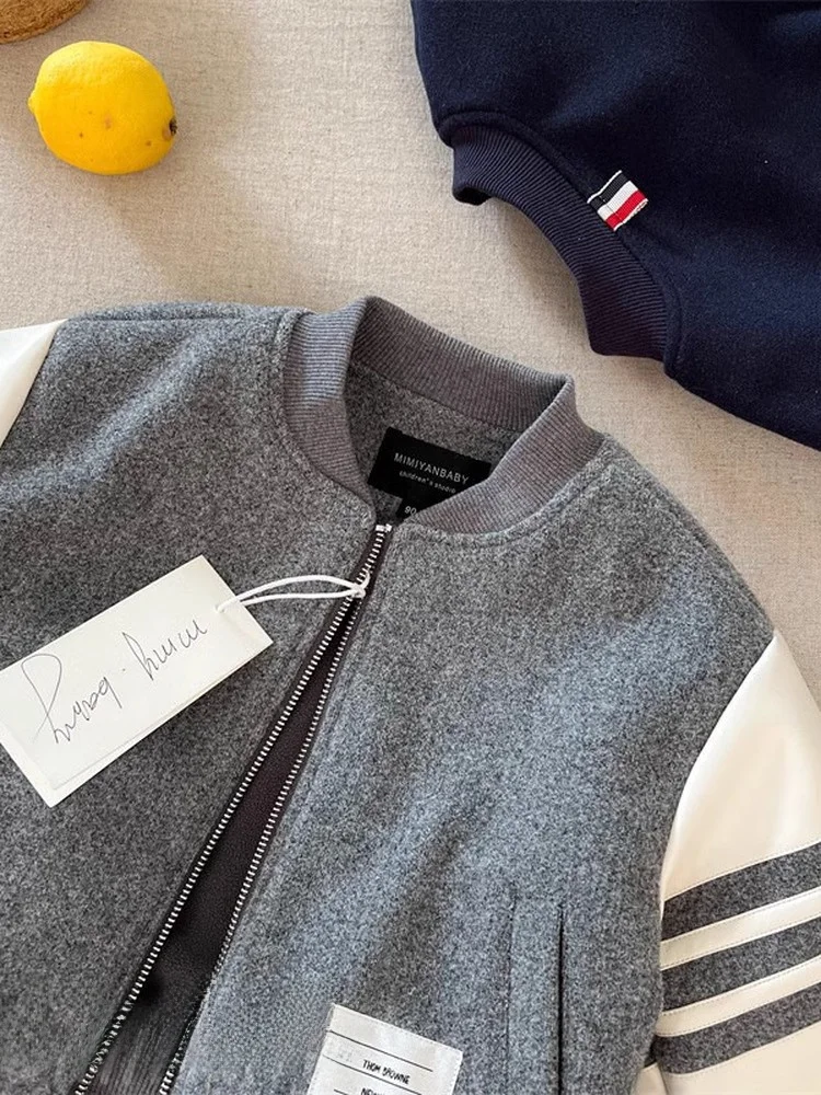 두꺼운 겨울 야구 점퍼 아동용 캐주얼 루즈핏 아우터 스타일리쉬 아동용 오픈 가디건 면 혼방 소재