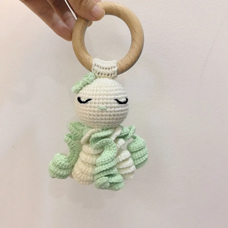 Handmade Crochet Rattle Play Gym Pendant For Kids Ocean Crochet Octopus Rattle Mobile Bell Ring Wooden Babies Gym Montessori Toy