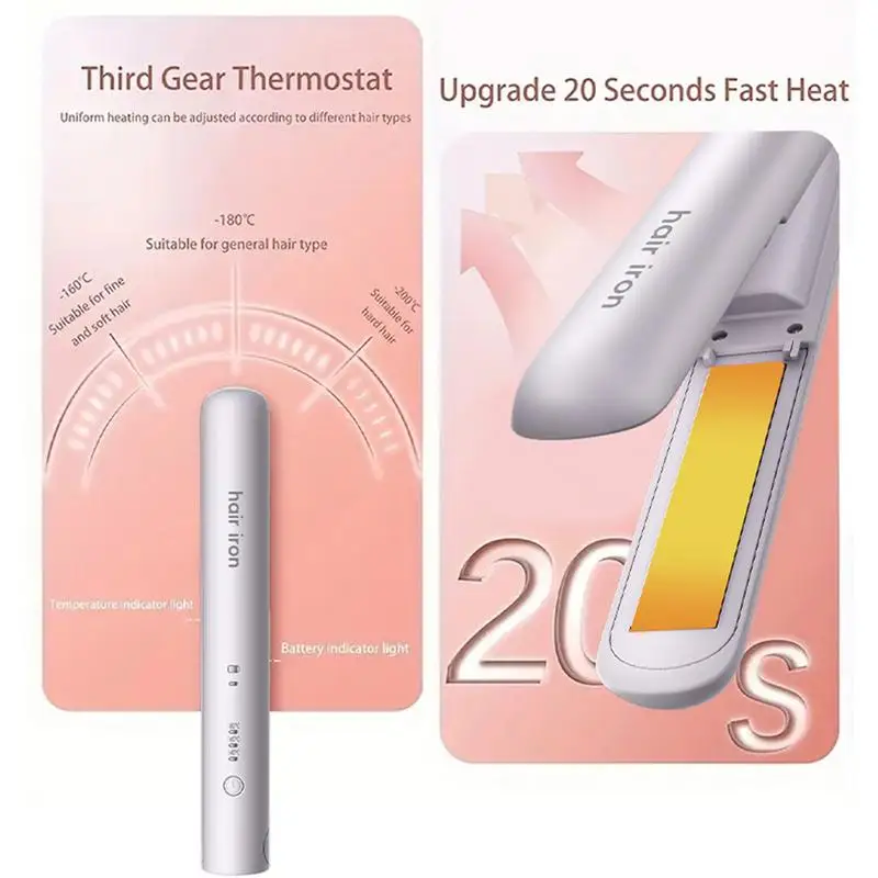 Cordless Curling Iron Mini Hair Straightener Iron Straightening Styling Tools Hair Curler Flat Iron Beard Straightener