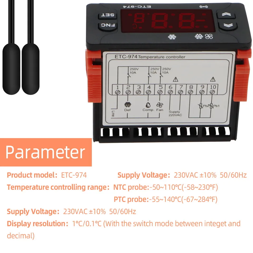ETC-974 Digital Temperature Controller Microcomputer Thermostats Thermostat Refrigeration Alarm 220V NTC Sensor HOT