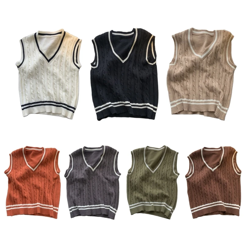 

Women V-Neck Sleeveless Sweater Vest Waistcoat Striped Knit Outerwear for Tank T