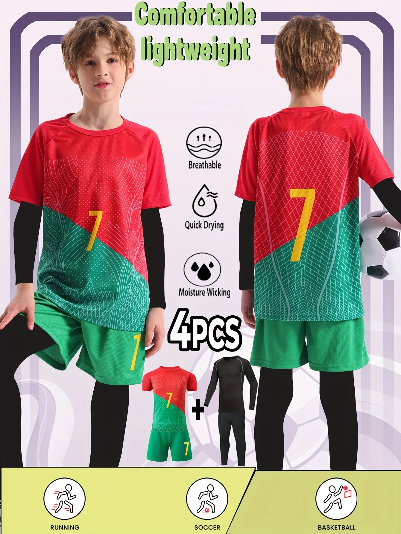 Kids' Fan Edition Football Uniform Set Size 10 4-Piece Combo Soft Comfortable Fabric Multiple Color Options Best Holiday Gift