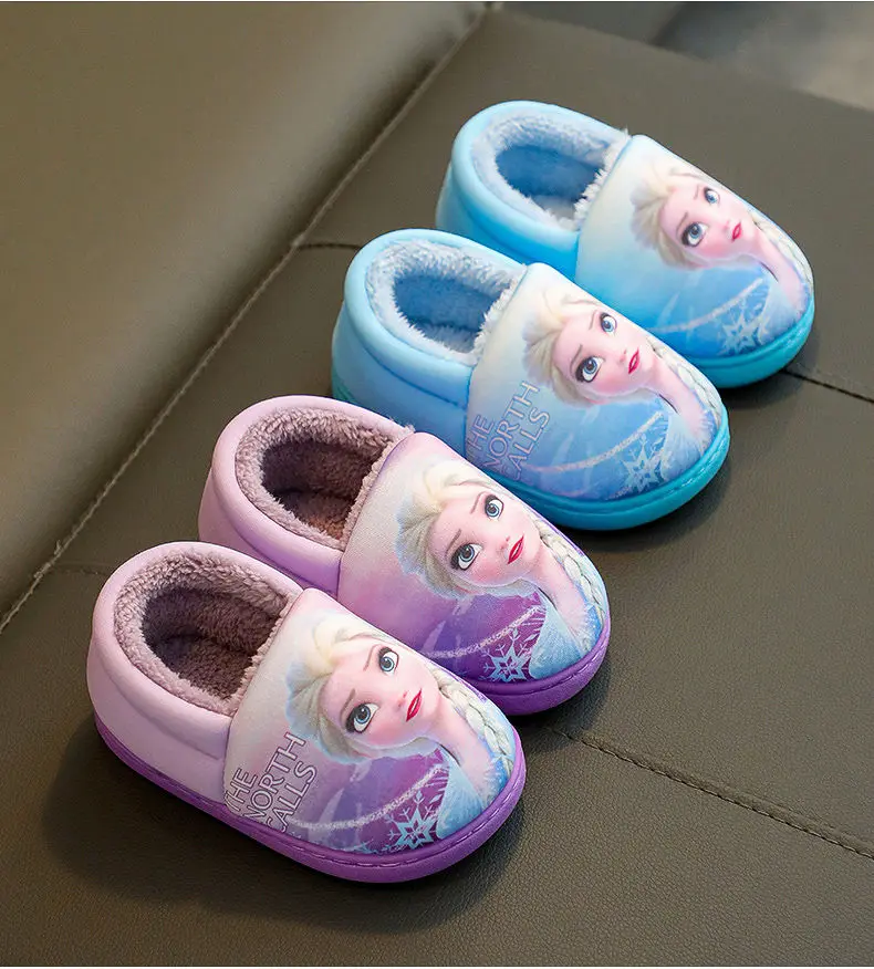 Disney Frozen Elsa Slippers - Girls Warm Cotton Flats Shoes Size 24-40