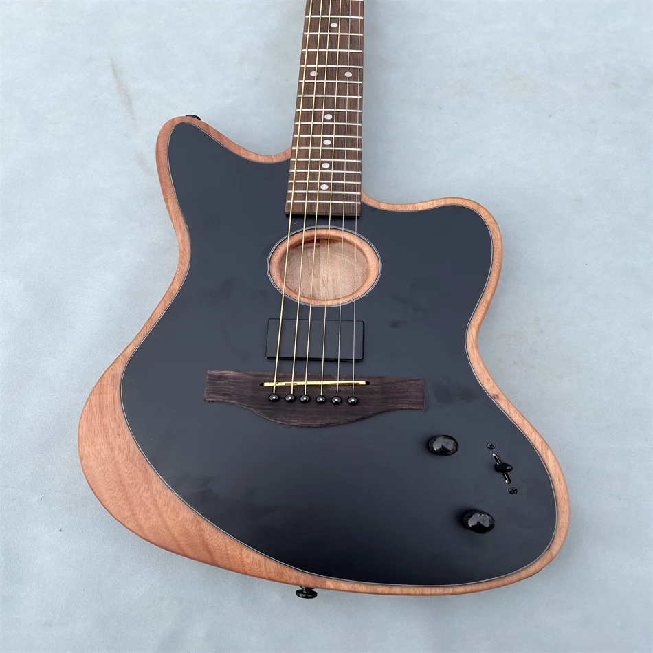 Spot 6 string Jaguar half empty electric guitar, black paint, acoustic