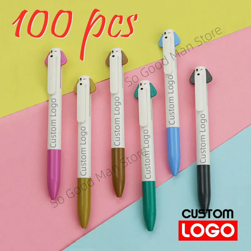 100pcs Customizable Plastic Dog Pens with Dual Ink and Promotional Advertising Custom Logo push action pen Ballpoint Pens Cute 100pcs lot new njm4558m jrc4558m 4558 sop 8 dual operational amplifier ic