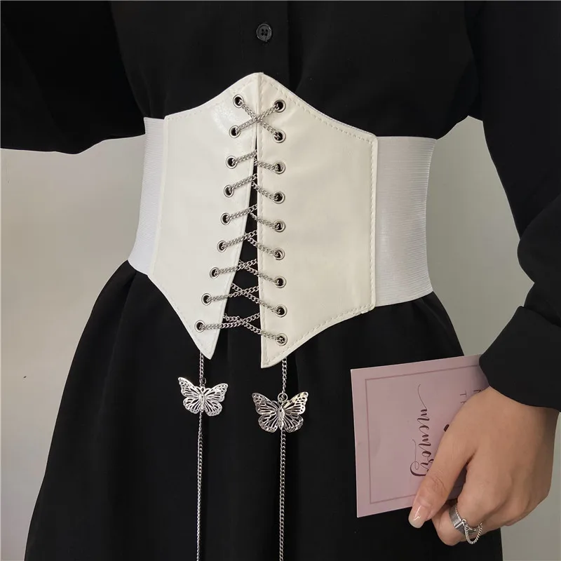 Designer Metal Stretch Butterfly Elastic Waist Cincher 1pcs European and American Versatile Dress Suit Shirt Chain Waist Belt