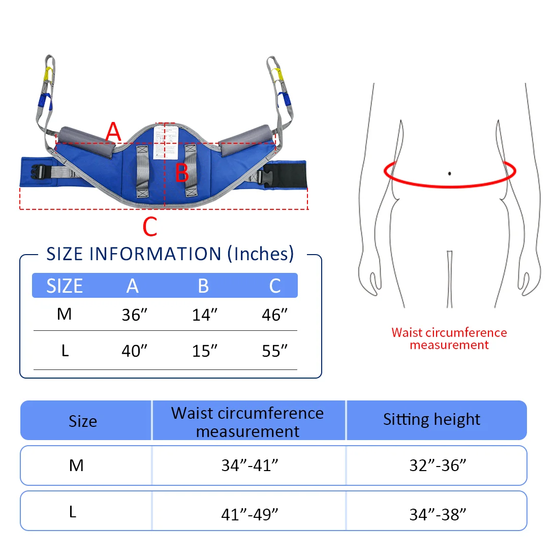 Patient Lift Sling EZ Assistive Comfort Patient Lift Sling Stand Assist Harness Sit to Stand Support Raiser Hoist Belt Handles Disabled