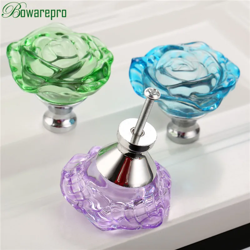50MM Crystal Rose Glass Handle Cabinet Knob Drawer Pull Handle Kitchen Door Wardrobe Hardware Furniture Knobs Handles furniture knobs