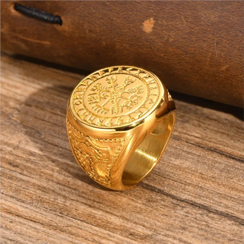Vnox Retro Niche Rings For Men, Stainless Steel Art Carved Gemstone Inlaid Rings, Hip Hop Male Finger Casual Trendy Wear 5
