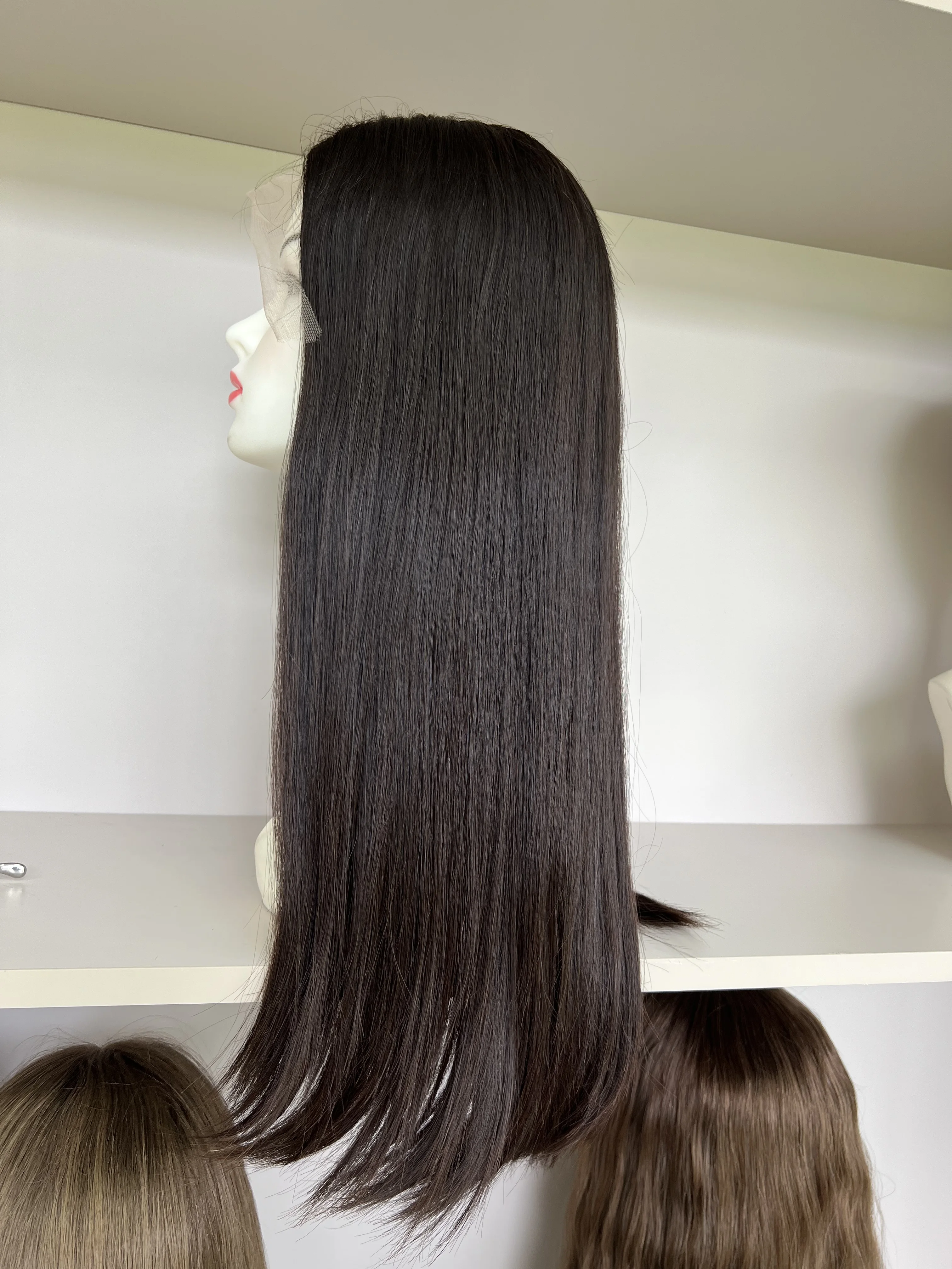Lace top wig Kosher Wigs European hair Straight black color TsingTaowigs Human Hair Jewish Wig Lace Top For Women