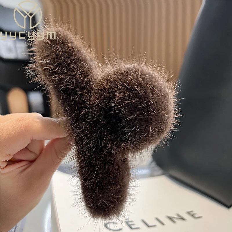 Real Mink Fur Barrettes Winter Fluffy Hair Claw Elegant Acrylic Hairpins Clip Crab Headwear for Women Girls Hair Accessories jewelry accessories hair accessory hair clip hair headdress pearl hairpins
