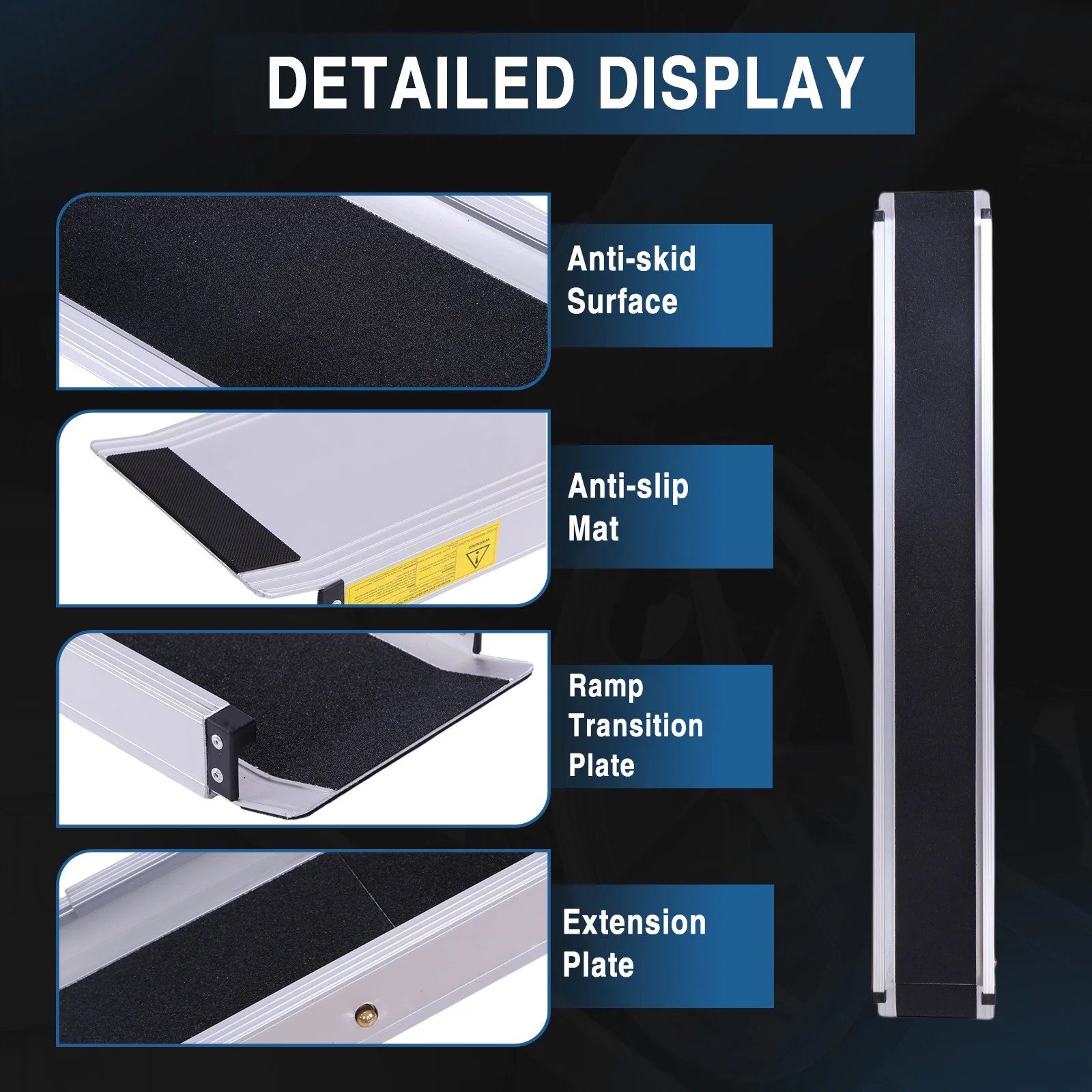 8FT Non-Slip Aluminum Door Threshold Ramps with Handbags Anti-Slip Aluminum Folding Portable Ramp for Home Stairs Steps