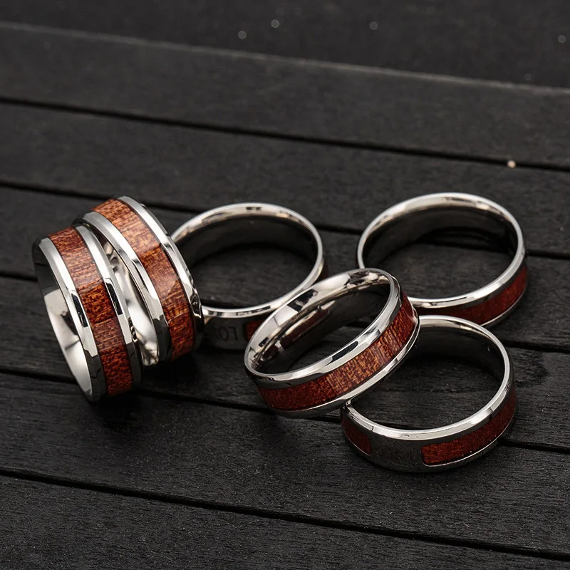 Stainless Steel Jewelry Inlaid Acacia Half Circle Life Tree Ring 5