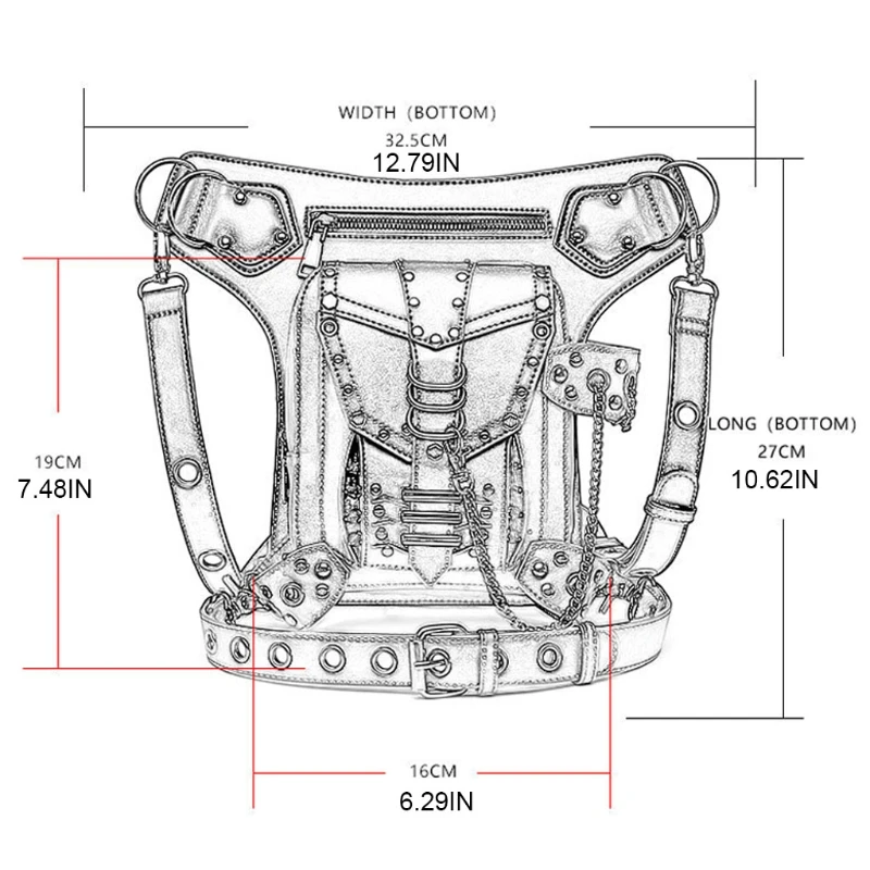 Women Steampunk Chain Bag Rivets Locomotive Bag Women Shoulder Crossbady Bag Travel Pockets Backpcak Cool