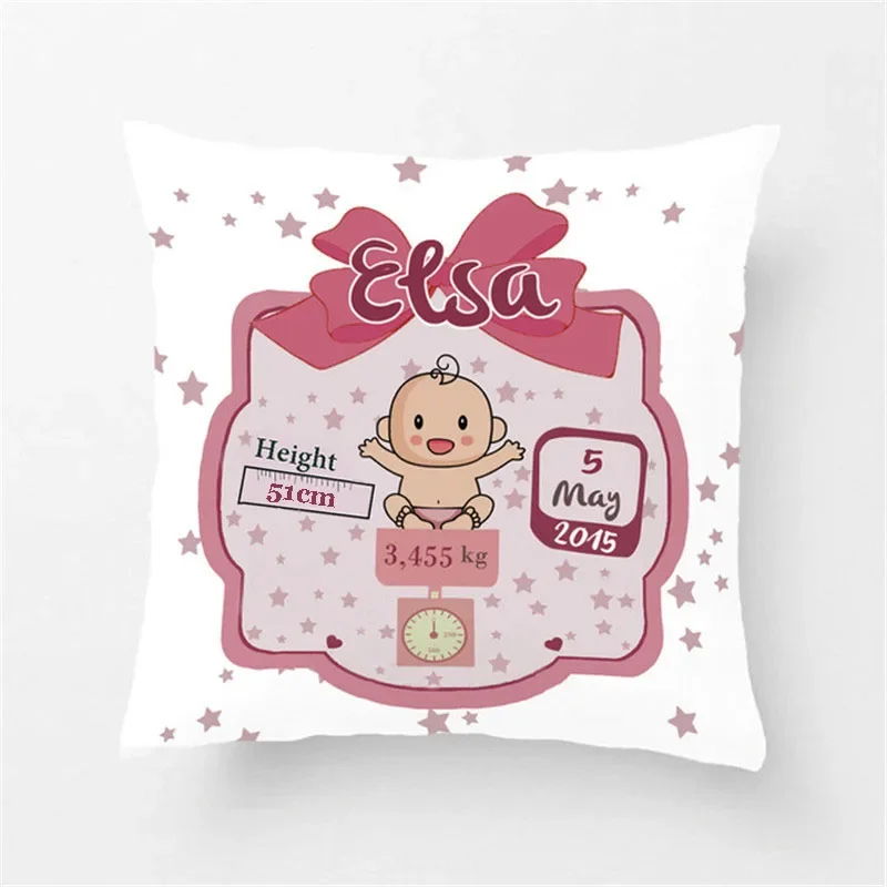 Baby Birth Announcement Pillow Cases Personalized Birth Stats Pillow Cover Nursery New Baby Gift Decorative Cushion Cover