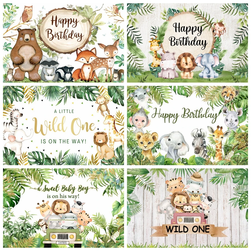 Jungle Safari Tropical Forest Newborn Baby Shower Birthday Party Photography Backdrop Wild One Animal Background Banner