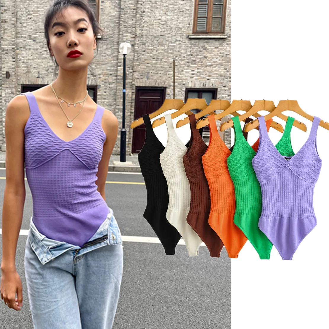 

Jenny&Dave Ins Blogger High Street Vintage Texture Sexy Tank Tops Colorful Sheath Elastic Fashion Summer Bodysuits Women