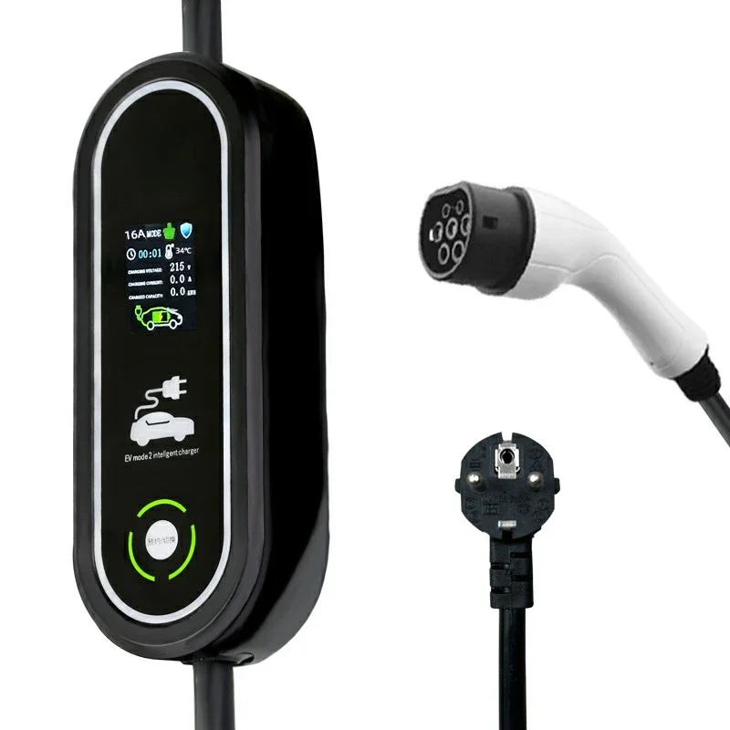 Caricabatterie Portatile Ev Type2 Iec62196-2 16A Evse Cavo Di Ricarica Eu Plug Controller Wallbox Per Auto Elettrica
