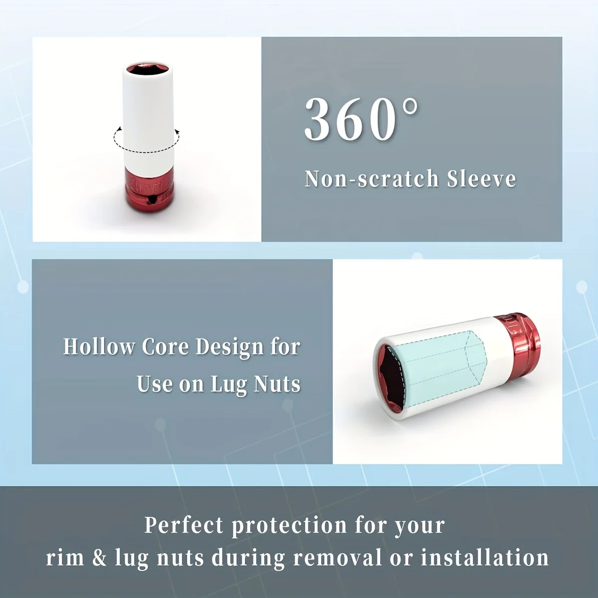 7pcs1/2" Drive Wheel Protector Impact Socket, Thin Wall Deep Impact Socket Set Durable Plastic Sleeve Lug Nut Socket 6 Point 5