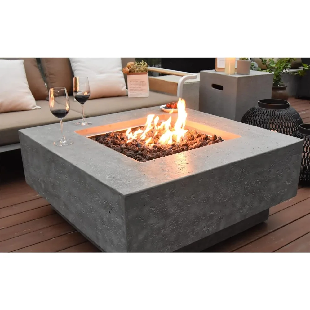 Manhattan Concrete Fire Pit 36" x 36" Outdoor Patio Firepit Includes Lava Rocks Modern Fire Pits & Outdoor Fireplaces for Garden