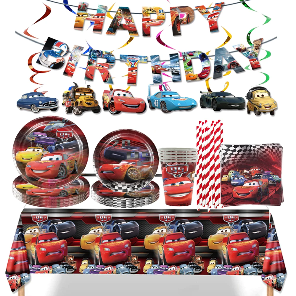 

Disney Cars Theme Children's Birthday Party Supplies Disposable Tableware Dinner Plate Straw Baby Shower Background Decoration