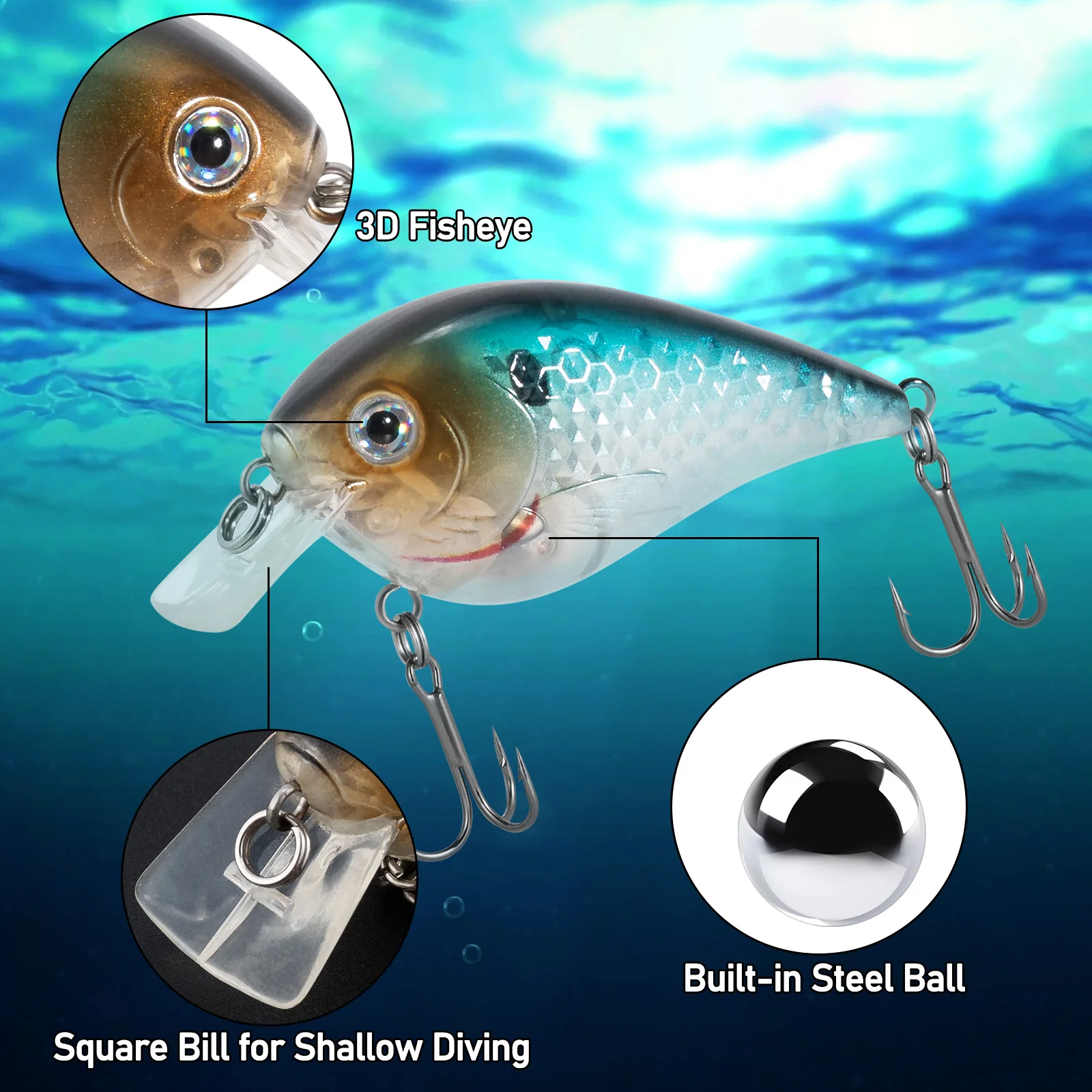 Crankbait Fishing Lure Wobblers Floating 7cm 9.6g Square Bill for Shallow  Diving 3D Eyes Hard Bait Pike Bass Perch - AliExpress