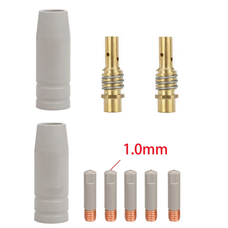 15Ak Mig Welding Machine Ceramic Nozzle 9-Piece Set New Coated Non-Stick Welding Slag Conductive Nozzle Gun Accessories High Temperature Resistant Protective Sleeve Protective