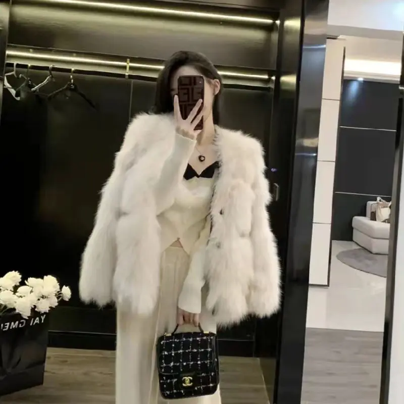 Женское пальто с имитацией лисьего меха, высококачественные пальто в Корейском стиле, Женская Высококачественная куртка, новинка 2023