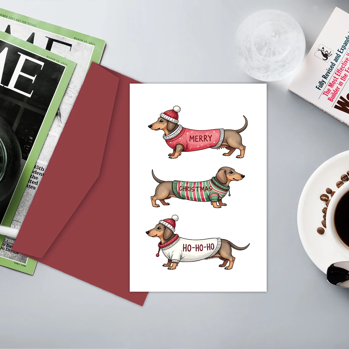 Lustige Dackel-Weihnachtsgrußkarte mit Umschlag, fröhliche Weihnachtskarten, perfekt für Hundeliebhaber, Haustierbesitzer, Weihnachtsgeschenkkarten – Detail 9