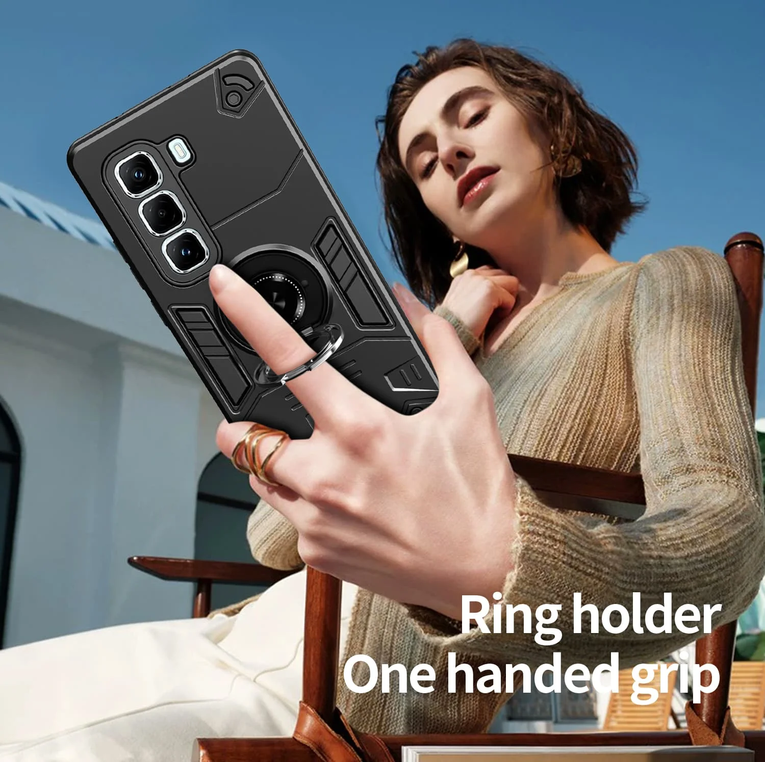 Armor Metal Ring Stand Case Cover with Enhanced Protection and Versatile Stand Functionality