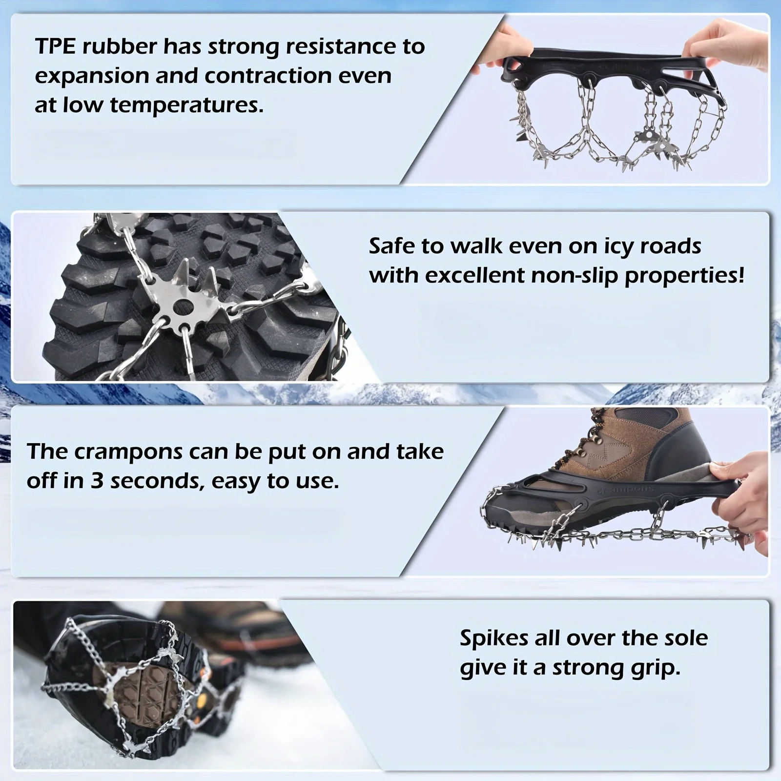 8 Teeth Steel Ice Gripper Spike for Shoes Anti Slip Climbing Snow Spikes Crampons Cleats Chain Claws Grips Boots Cover