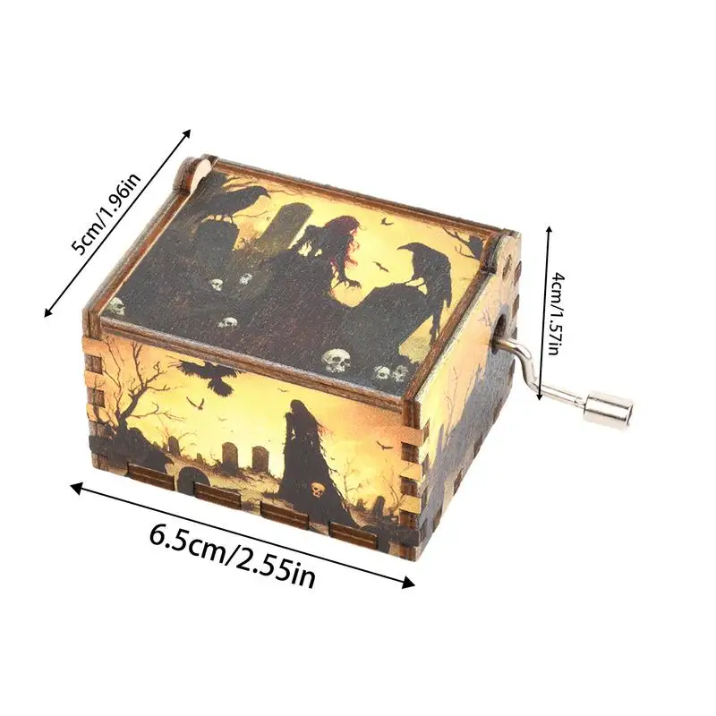 Hand-Cranked Wooden Music Box Engraved Musical Box Vintage Wooden Music Halloween Tune Exquisite Home Decor For