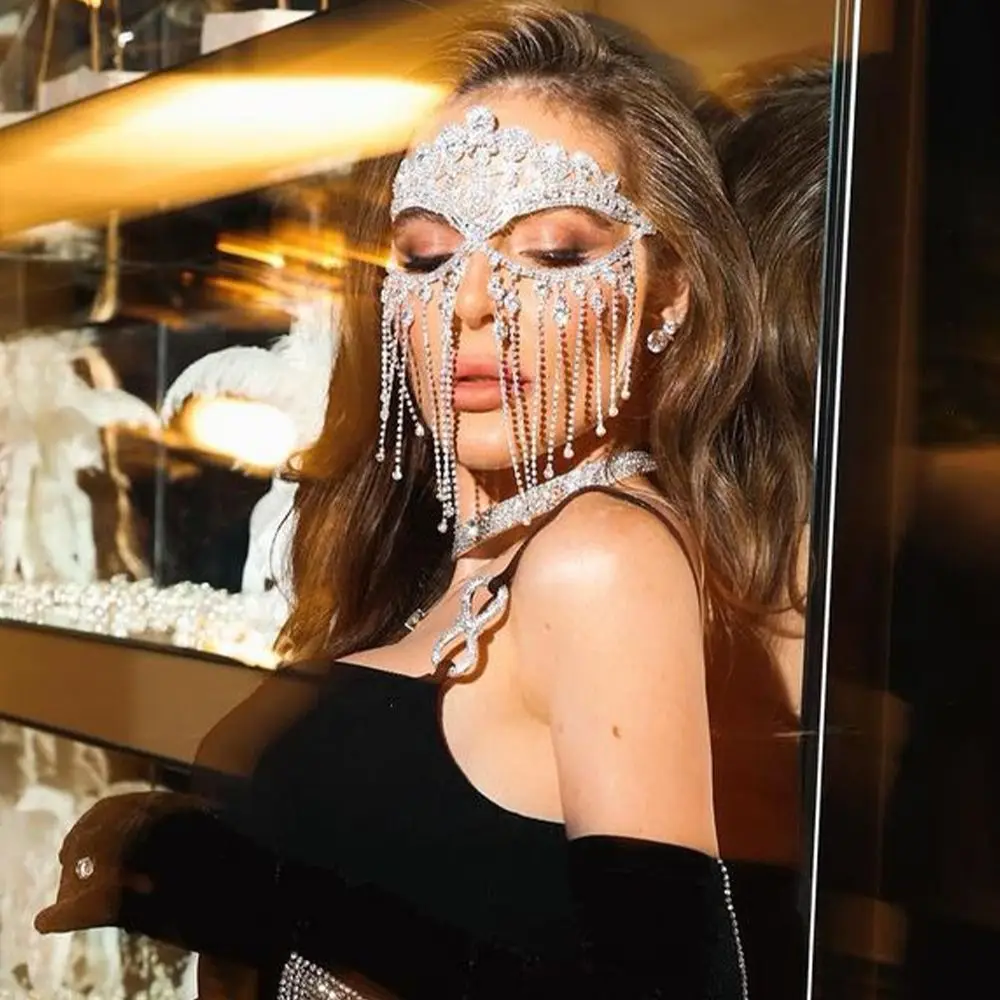 

Personality Facial Jewelry Accessories For Women Full Face Mask Rhinestone Veil Mask Masquerade Mask Women Face Chain