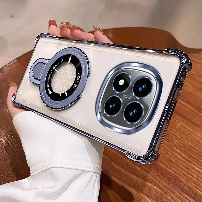 Luxury Glossy Plating Edge Magnetic Bracket Shockproof Case with Airbag Protection