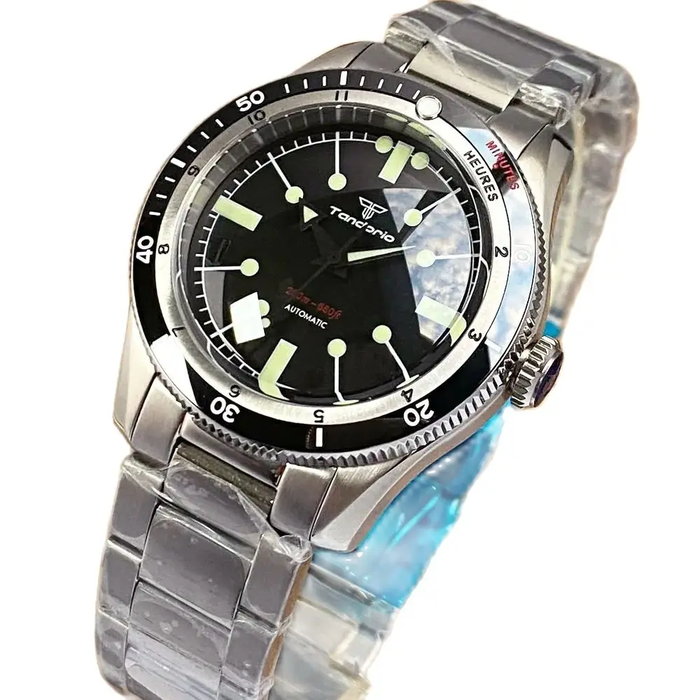 

20ATM Waterproof Tandorio 40mm Double Bow Sapphire Crystal NH35A PT5000 Automatic Brushed Men Watch 120 Clicks Bezel Luminous