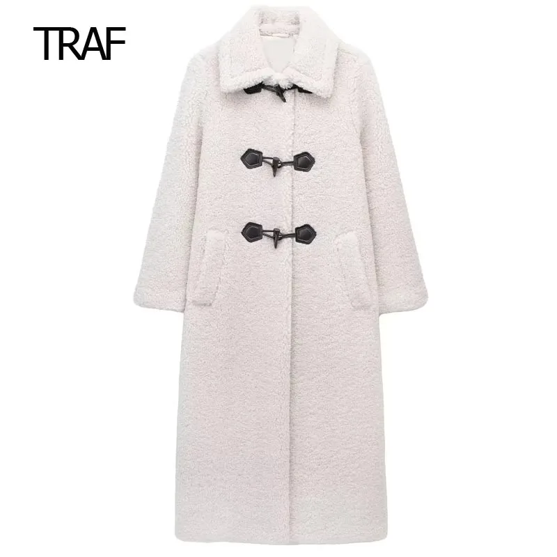 

TRAF Tweed Faux Fur Coat Woman Jackets Demi-Season 2023 Long Sleeve Top New In Coats Elegant Wool Coat Women Luxury High Quality