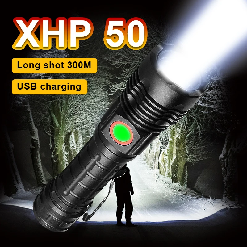 

NEW XHP50 Zoom High Power LED Flashlights USB Military Tactical Rechargeable Torch Waterproof 18650 Flash Light Outdoor Camping