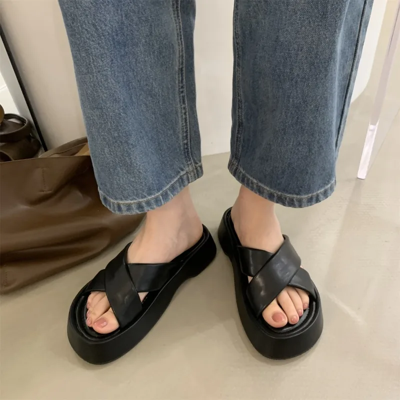 2024 Summer Open Toe Women Slippers Fashion Ladies Casual Platform Flat Heel Outdoor Beach Slides Shoes Flip Flops